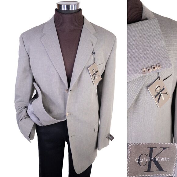 Calvin Klein Sport Coat Three Button Sz 44L Cotton/Wool Jacket Blazer USA Made - Picture 1 of 16